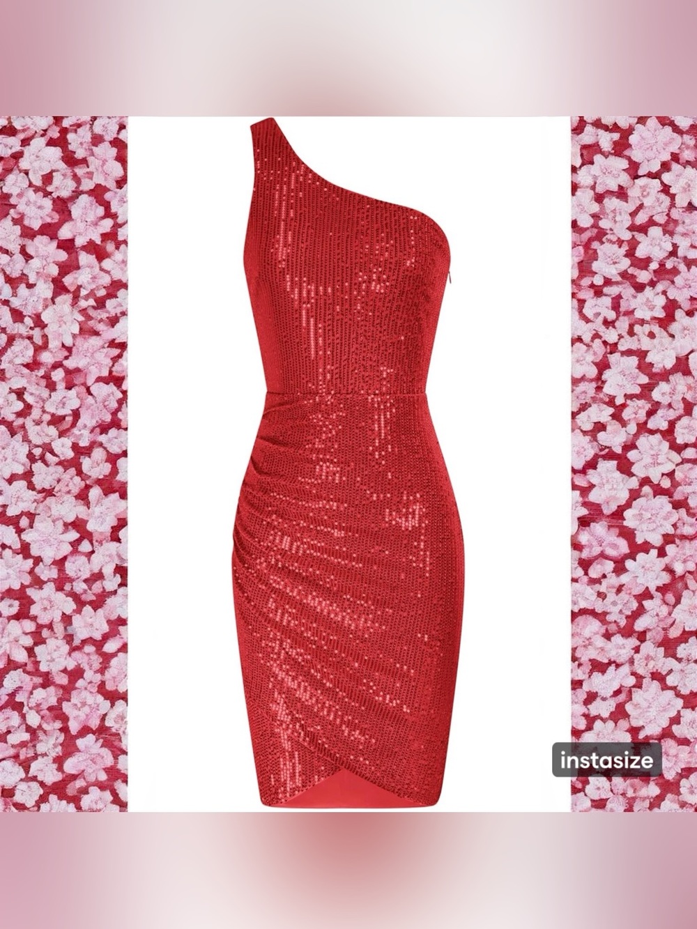 Grace Karin Red One-Shoulder Sequin Sheath Dress with Ruched Waist